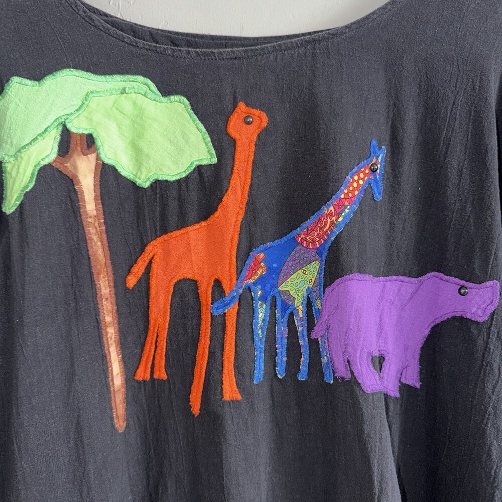 VTG Alfredo’s Wife Woman’s Sz M Appliqué Blouse Whimsical Giraffe Elephant Art - Picture 4 of 7